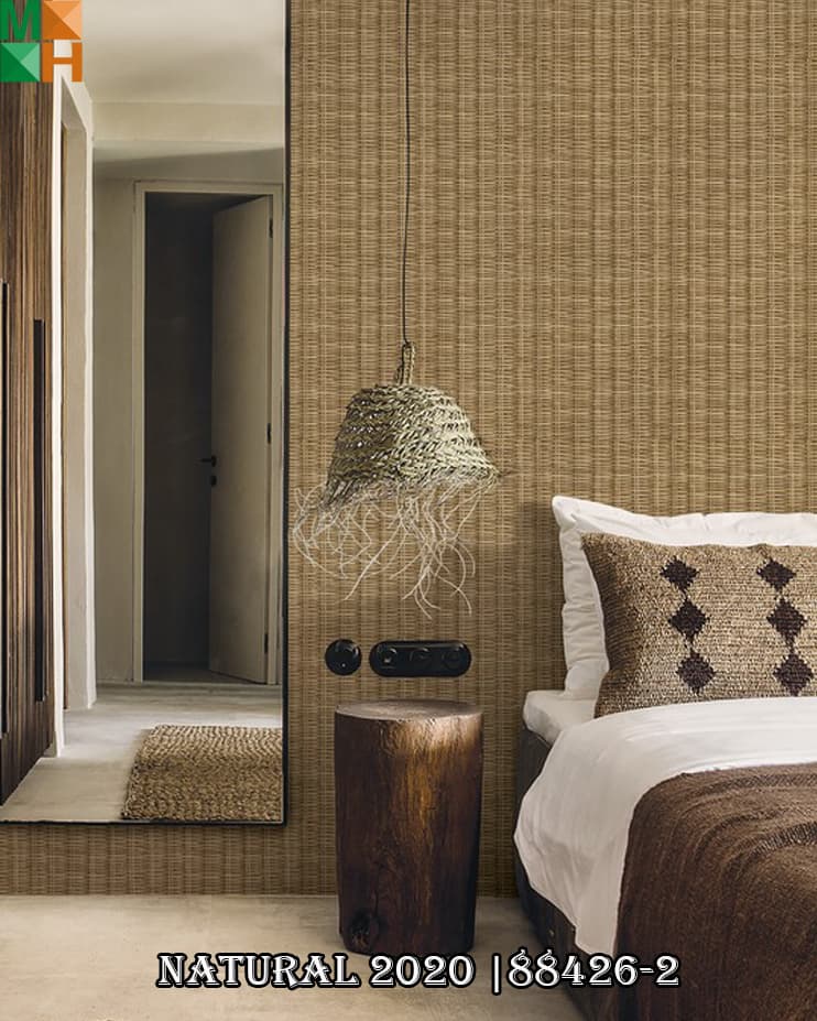  Giấy dán tường 3D giả cói đan 88426 màu ghi, nâu nhạt, nâu đậm